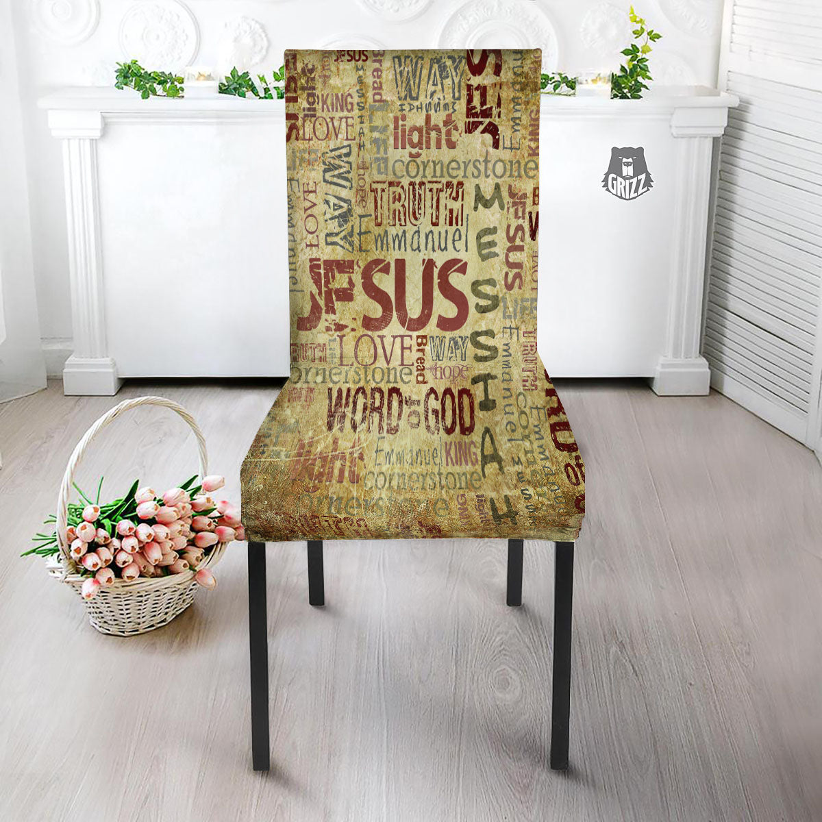 Words Old Religious Print Dining Chair Slipcover-grizzshop