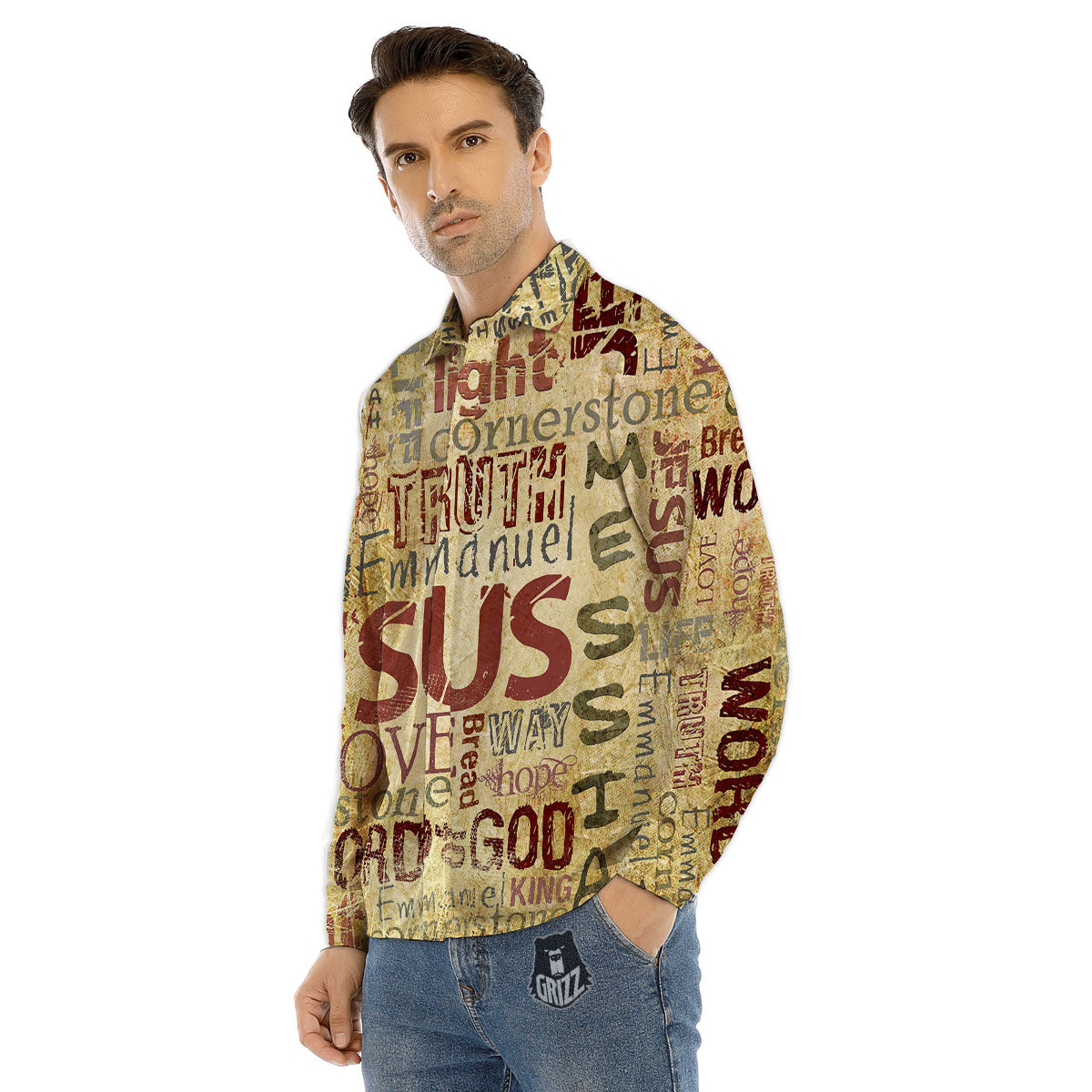 Words Old Religious Print Men's Dress Shirts-grizzshop