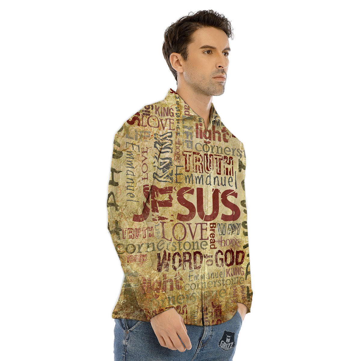 Words Old Religious Print Men's Dress Shirts-grizzshop