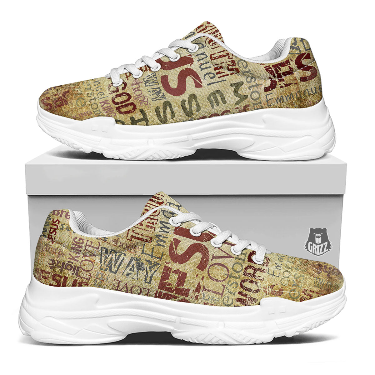 Words Old Religious Print White Chunky Shoes-grizzshop