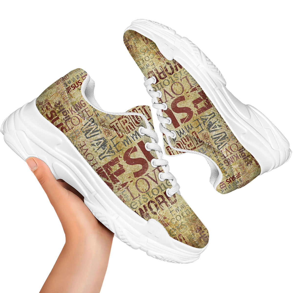 Words Old Religious Print White Chunky Shoes-grizzshop