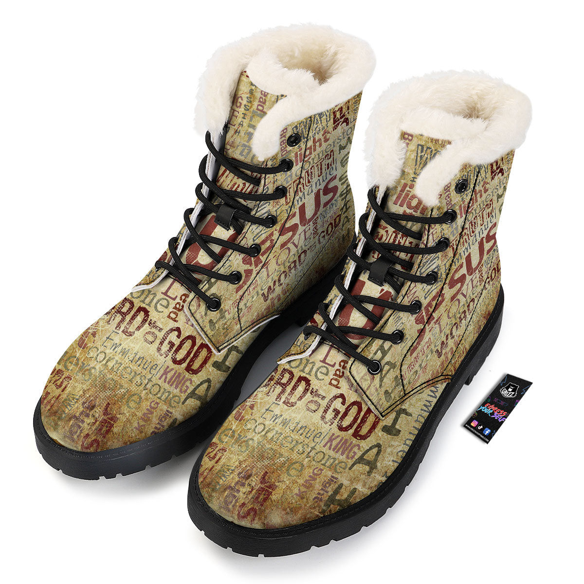 Words Old Religious Print Winter Boots-grizzshop