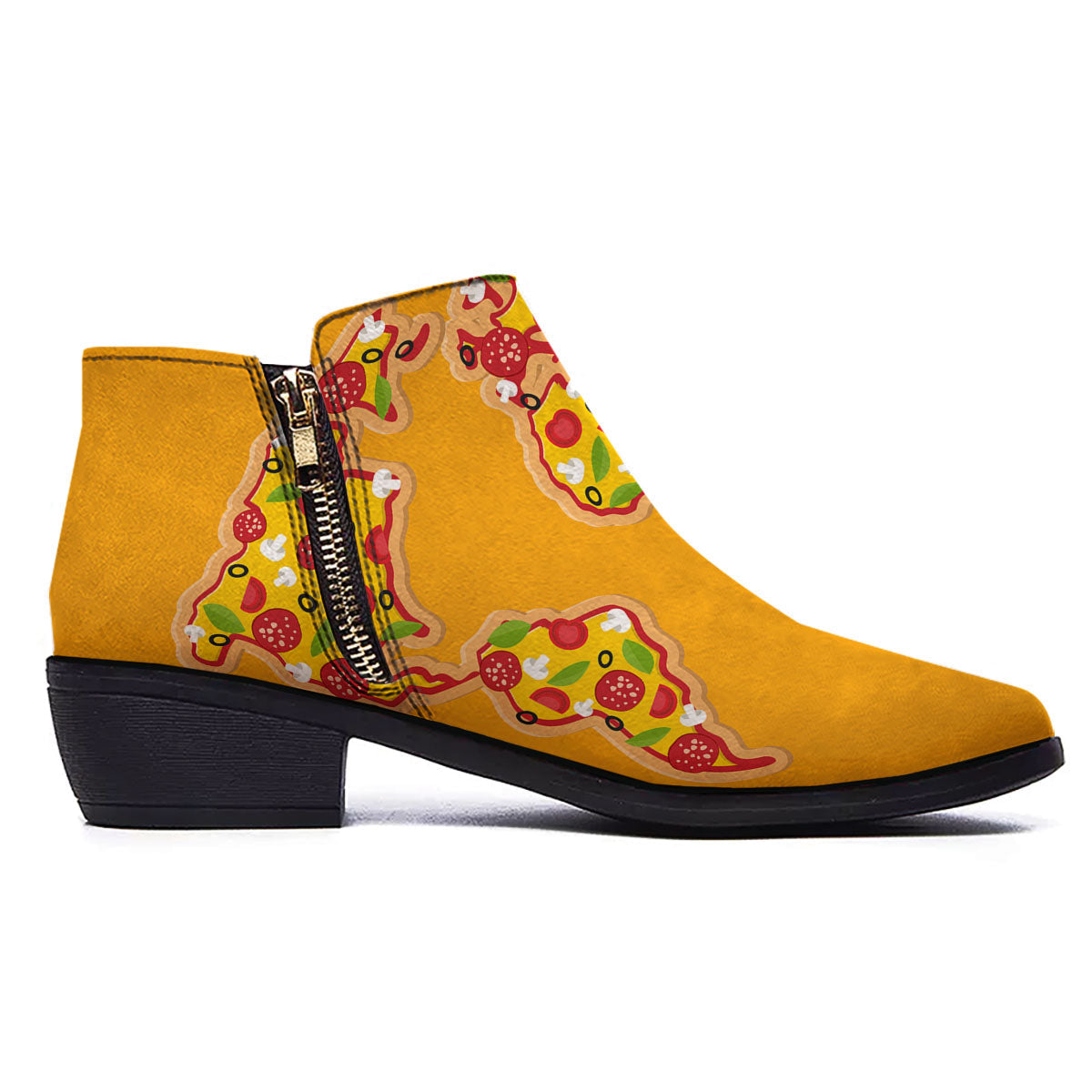 World Map Pizza Print Ankle Boots-grizzshop