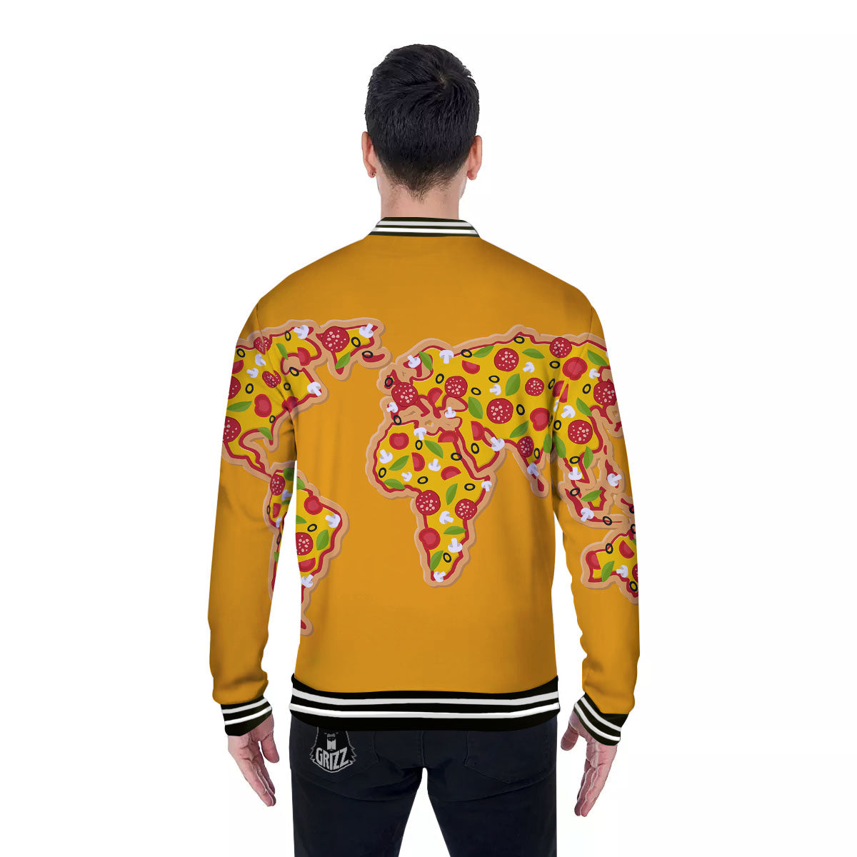 World Map Pizza Print Baseball Jacket-grizzshop
