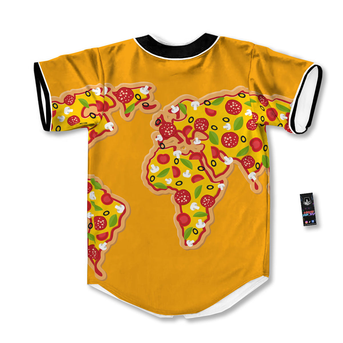 World Map Pizza Print Baseball Jersey-grizzshop