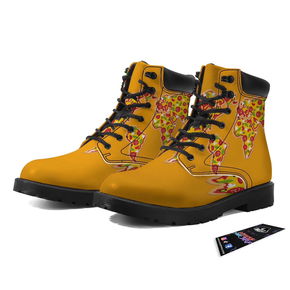 World Map Pizza Print Boots-grizzshop