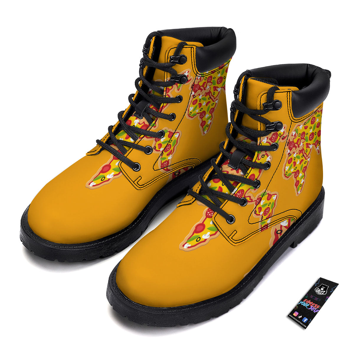 World Map Pizza Print Boots-grizzshop