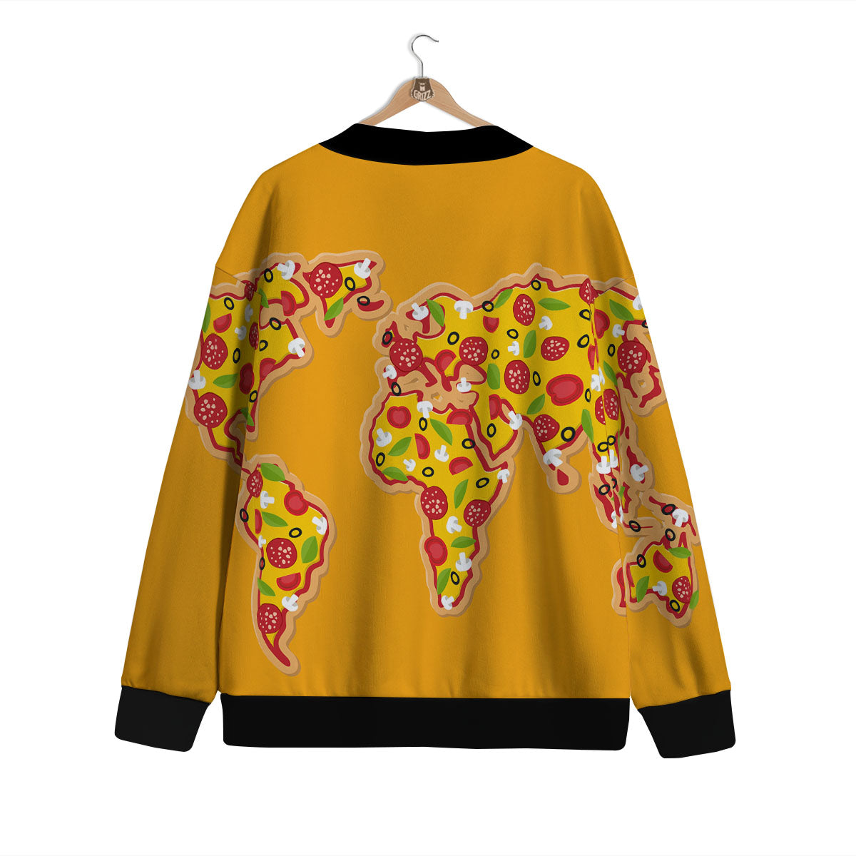 World Map Pizza Print Cardigan-grizzshop
