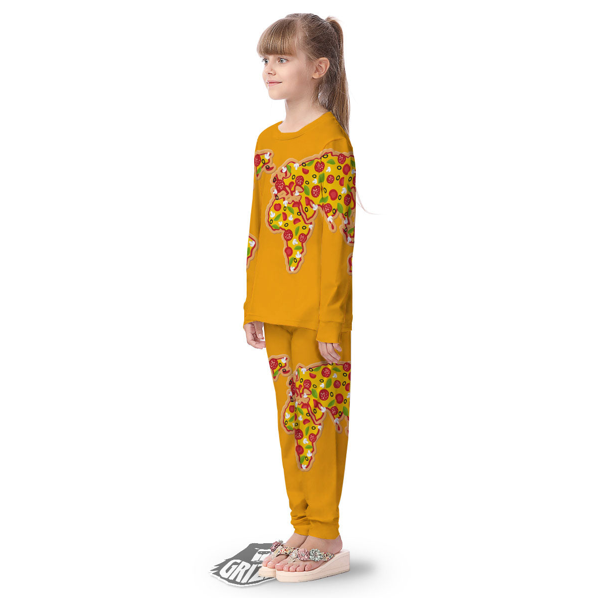 World Map Pizza Print Kid's Pajamas-grizzshop