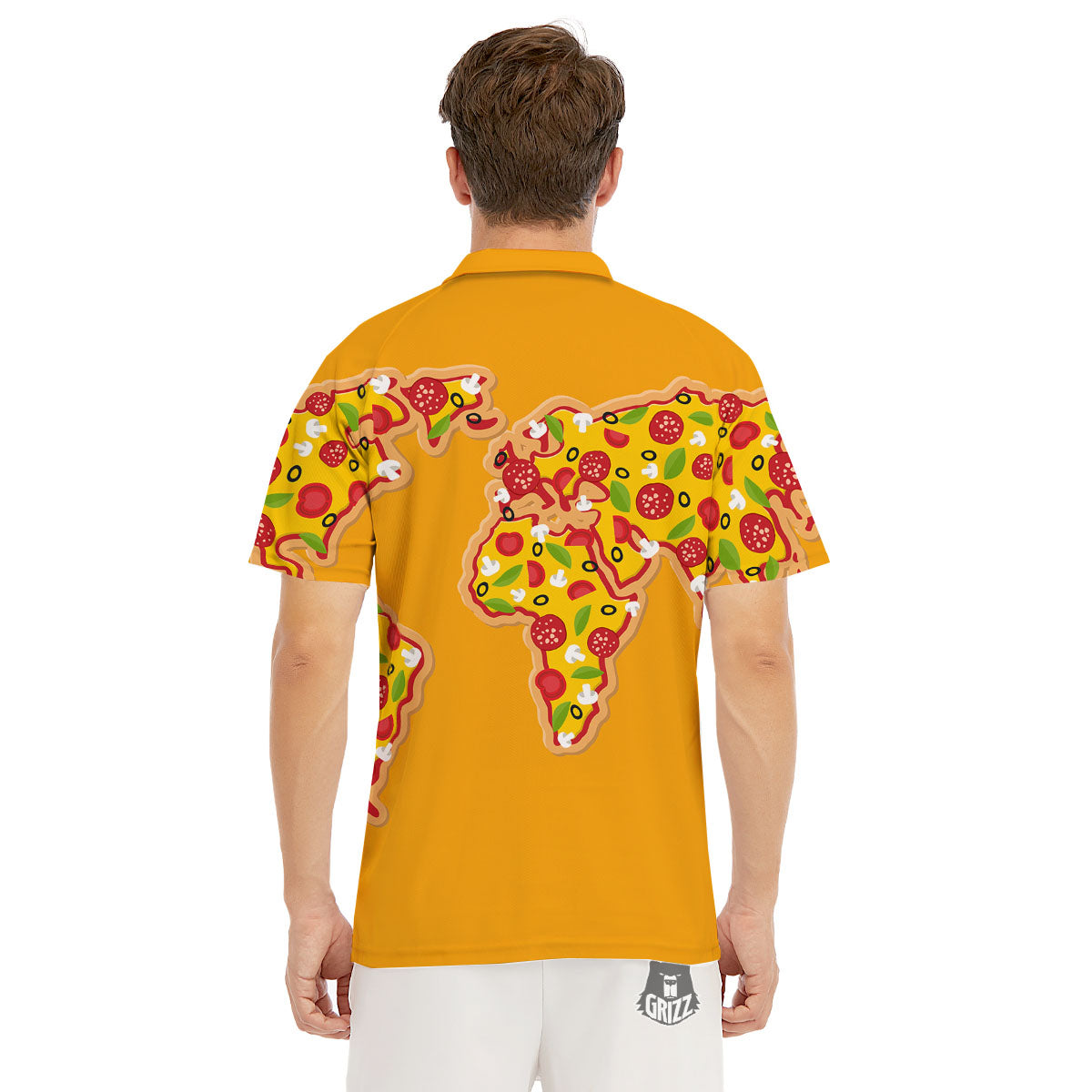 World Map Pizza Print Men's Golf Shirts-grizzshop
