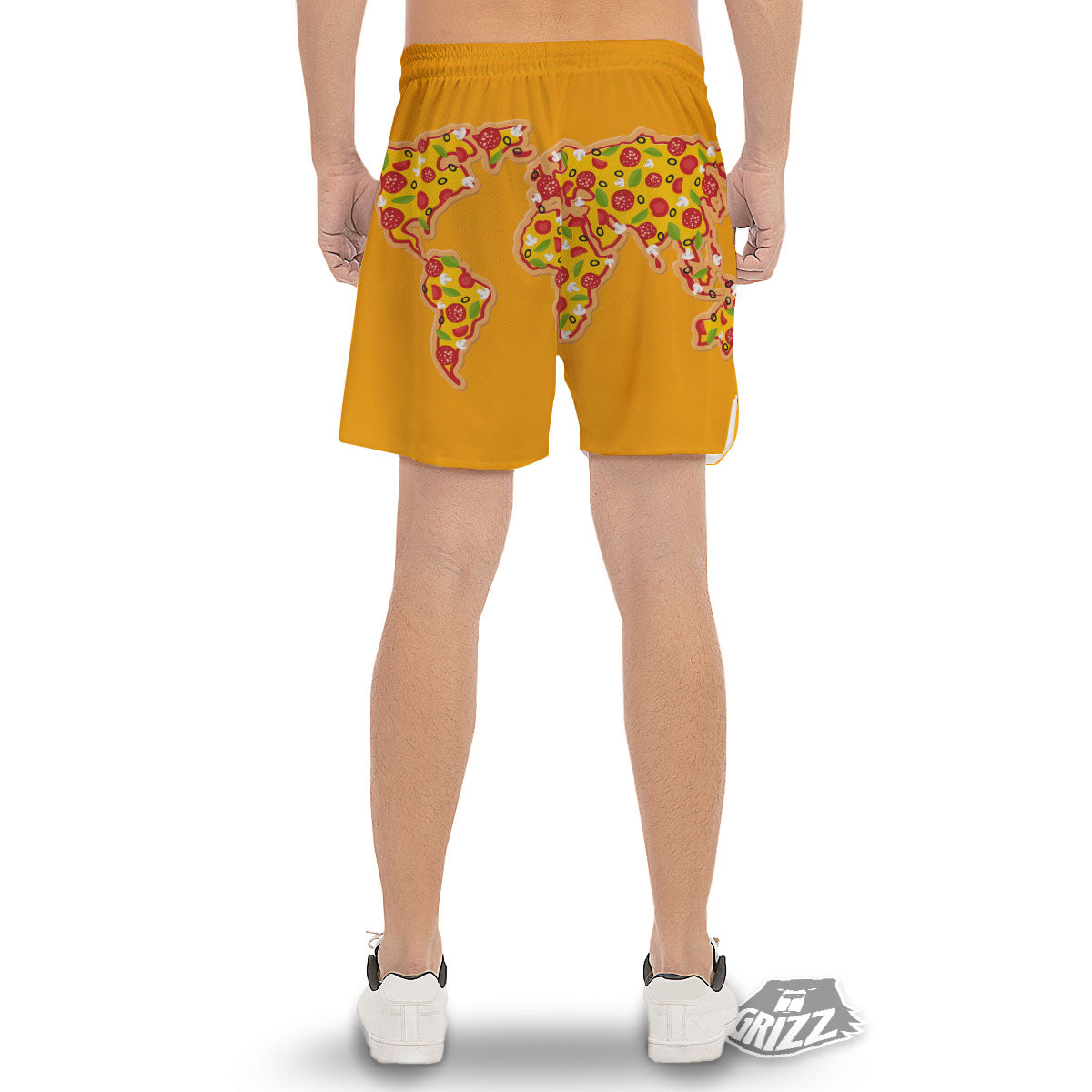 World Map Pizza Print Men's Gym Shorts-grizzshop