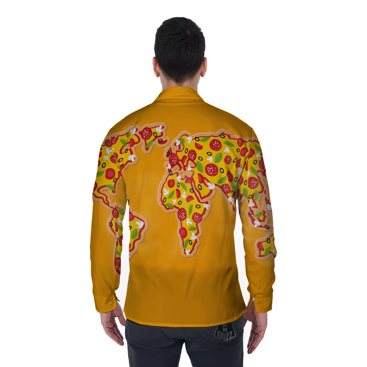 World Map Pizza Print Men's Long Sleeve Shirts-grizzshop