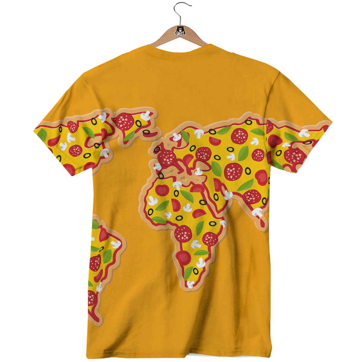 World Map Pizza Print T-Shirt-grizzshop