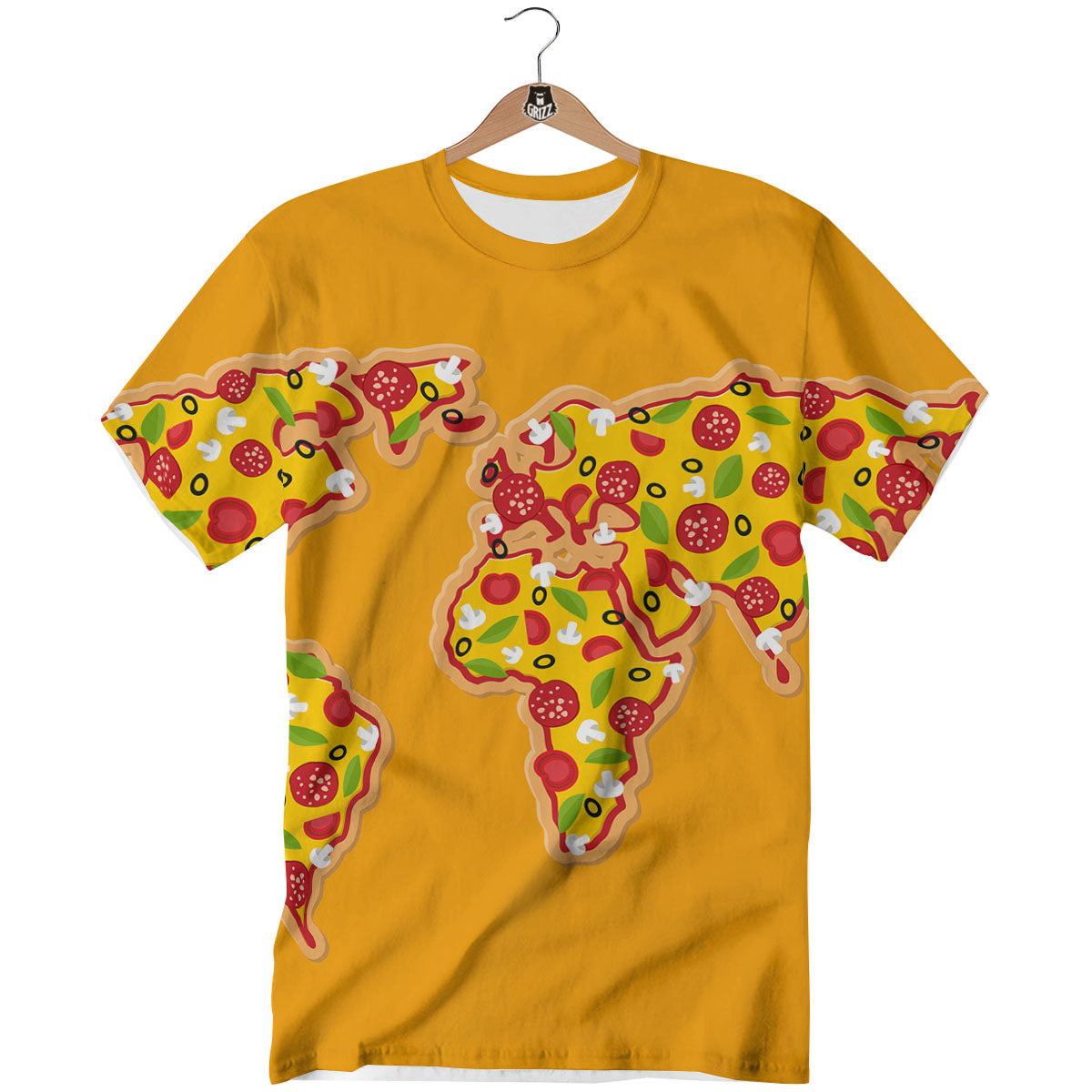 World Map Pizza Print T-Shirt-grizzshop