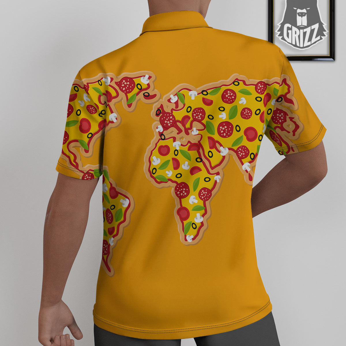 World Map Pizza Print Untucked Shirts-grizzshop