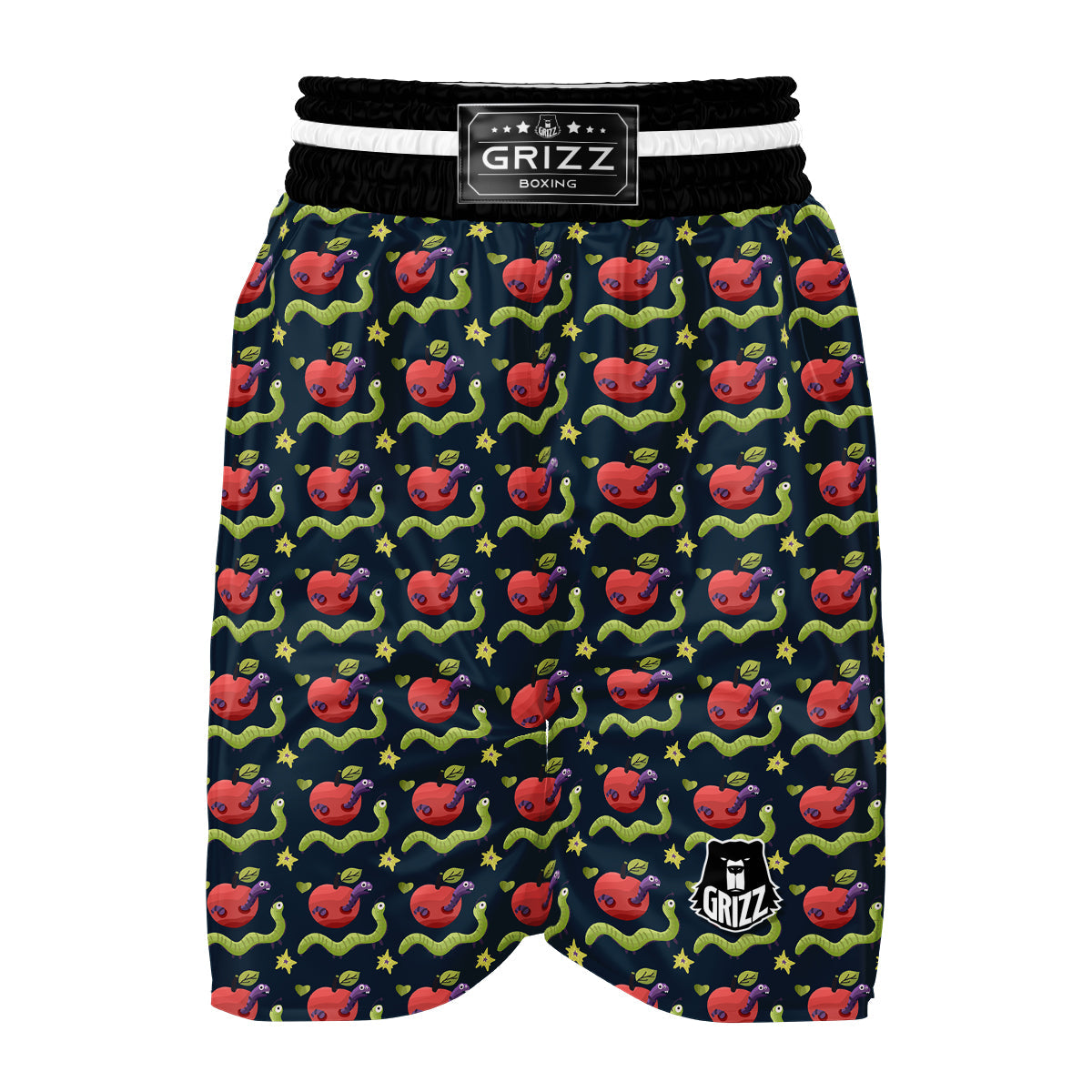 Worm And Apple Print Pattern Boxing Shorts-grizzshop