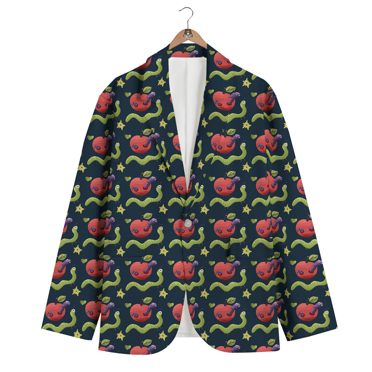 Worm And Apple Print Pattern Men's Blazer-grizzshop