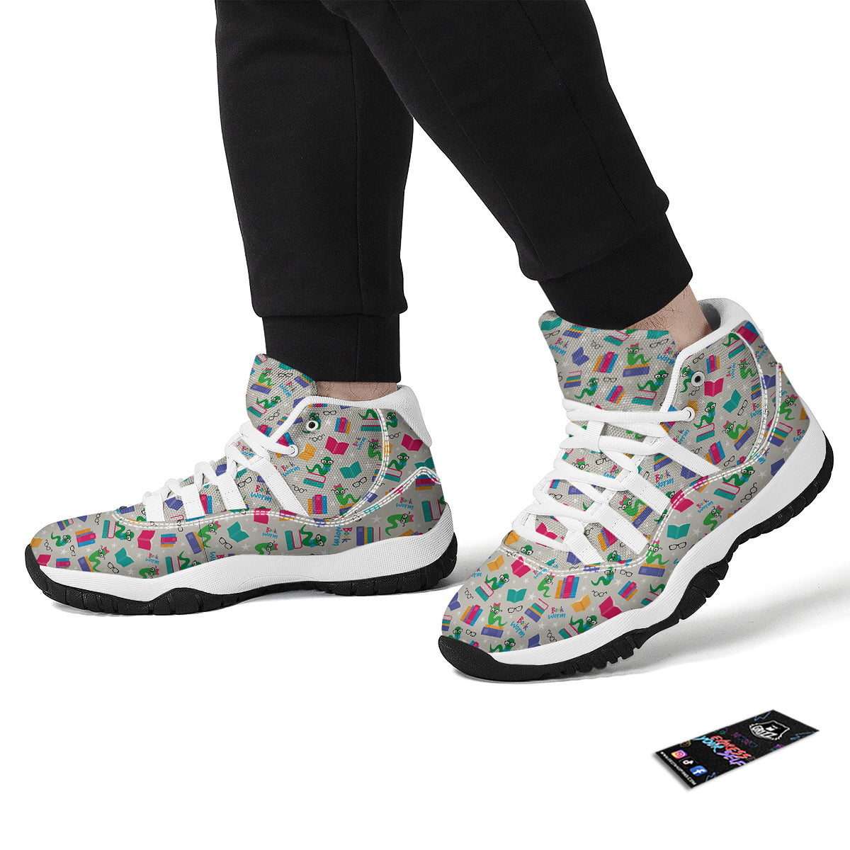 Worm And Colorful Books Print Pattern White Bball Shoes-grizzshop