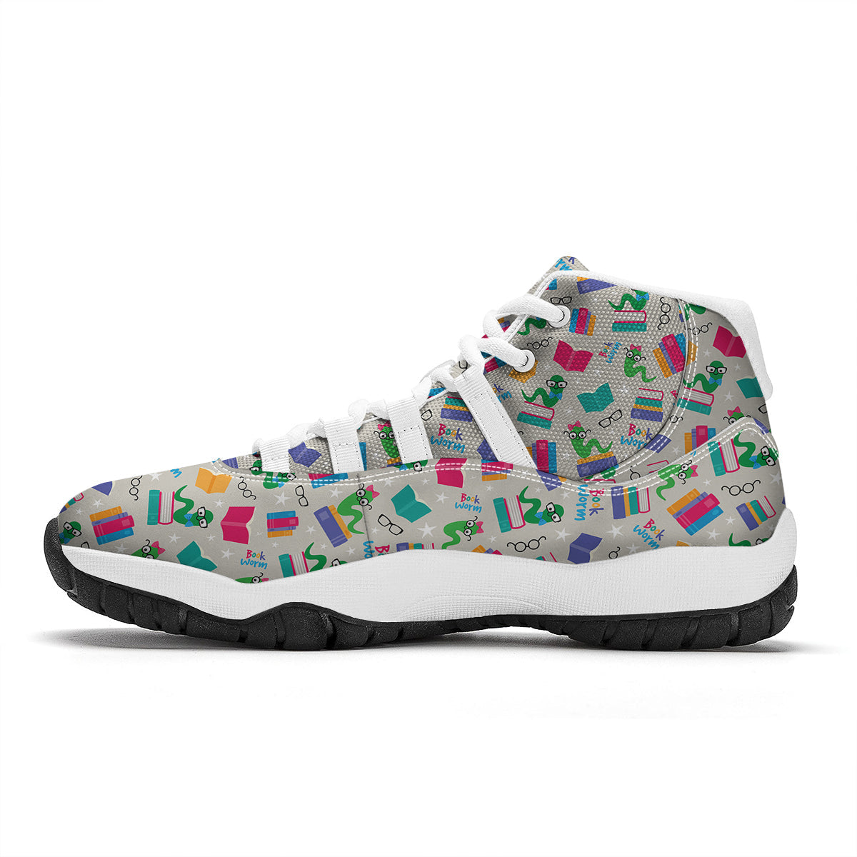 Worm And Colorful Books Print Pattern White Bball Shoes-grizzshop