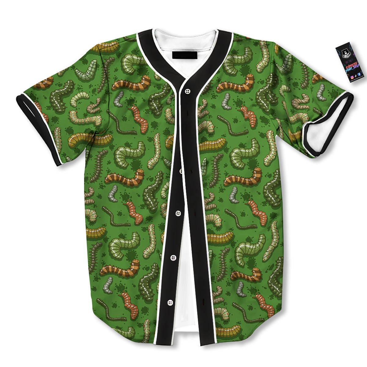 Worm Insect Green Print Pattern Baseball Jersey-grizzshop