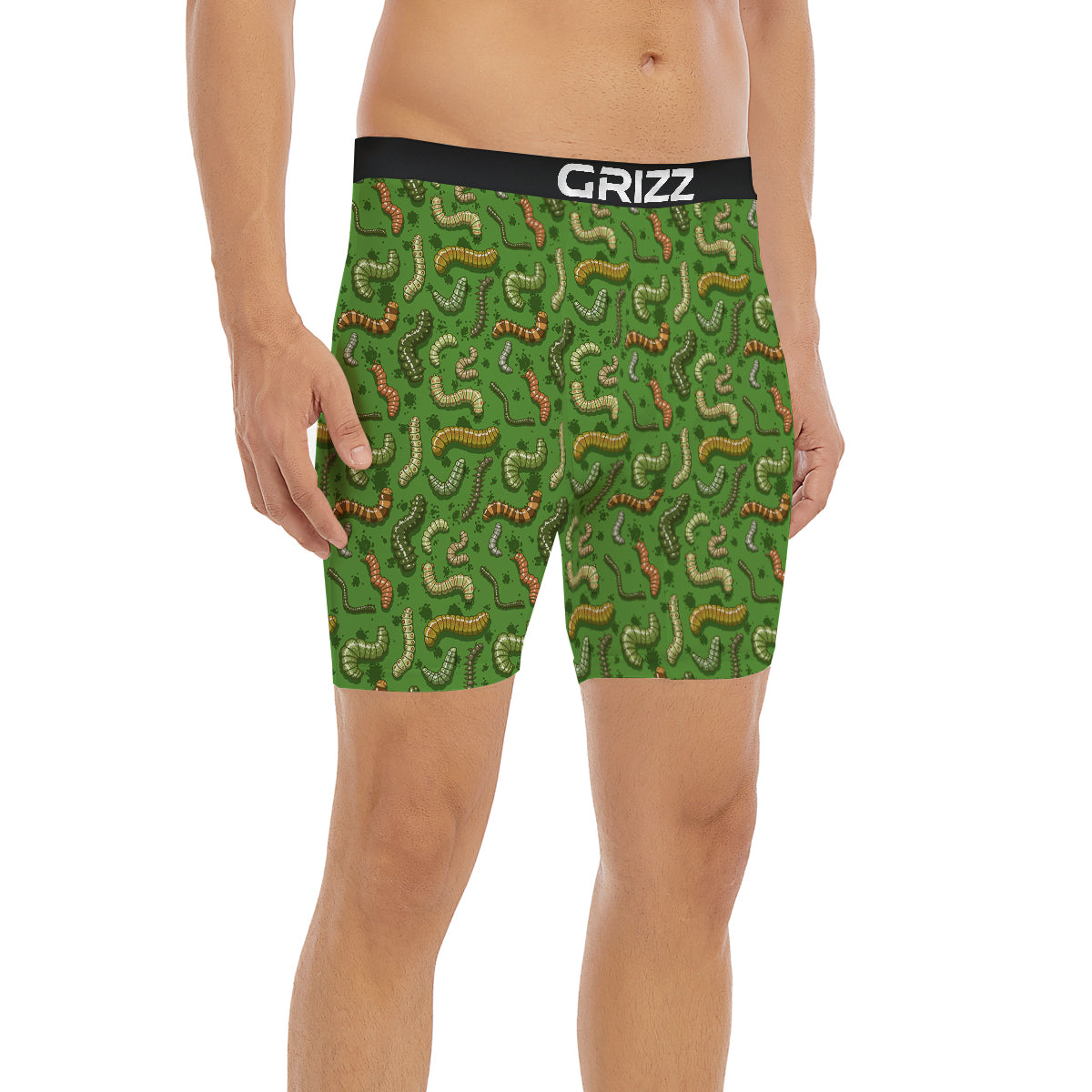 Worm Insect Green Print Pattern Boxer Briefs-grizzshop