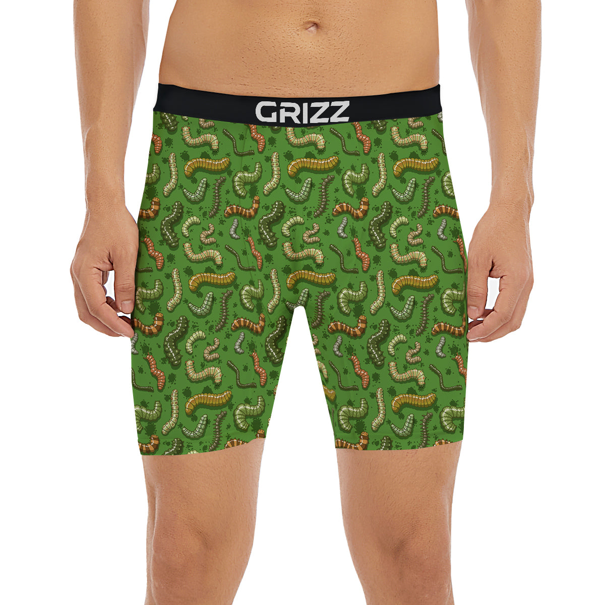 Worm Insect Green Print Pattern Boxer Briefs-grizzshop
