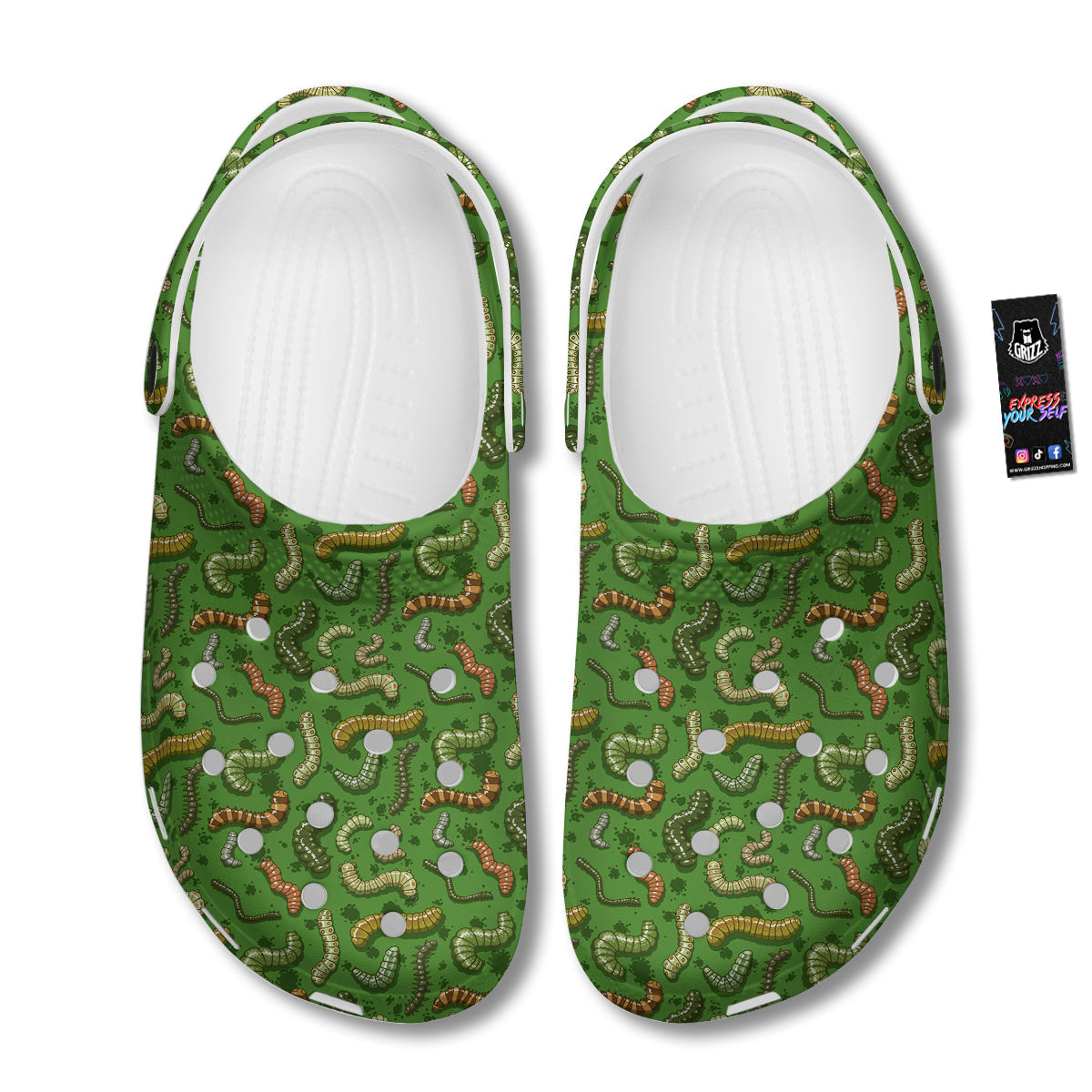 Worm Insect Green Print Pattern Clog-grizzshop
