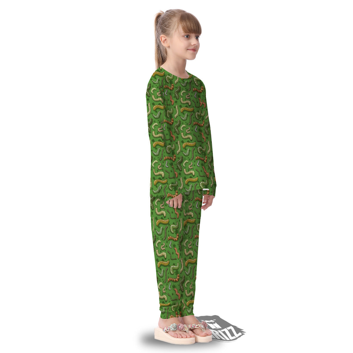 Worm Insect Green Print Pattern Kid's Pajamas-grizzshop