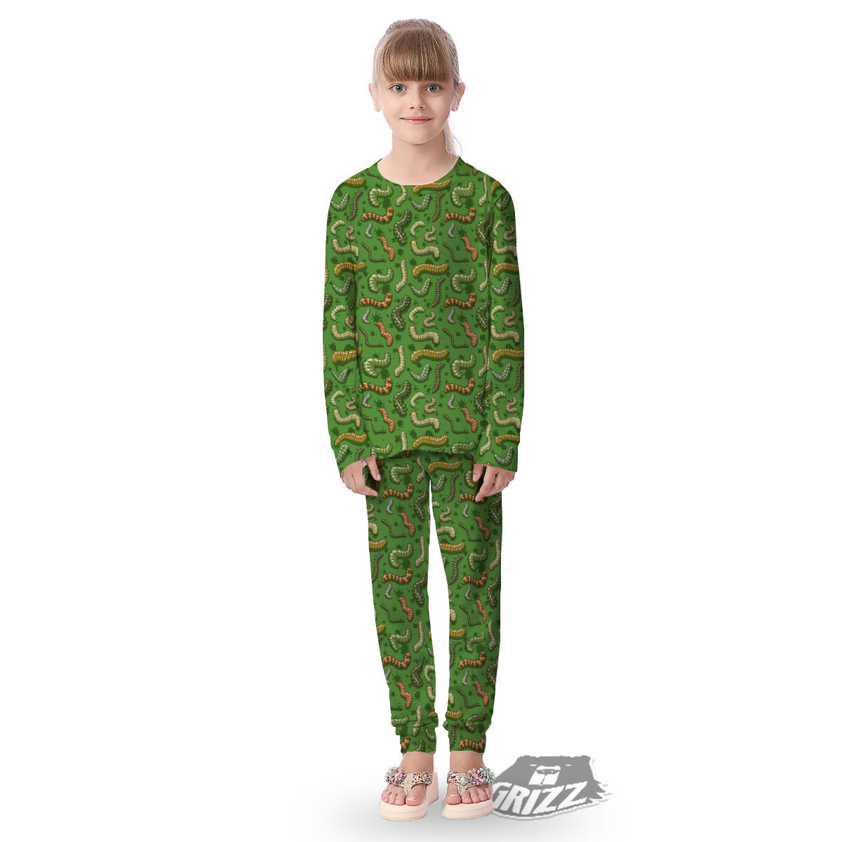 Worm Insect Green Print Pattern Kid's Pajamas-grizzshop