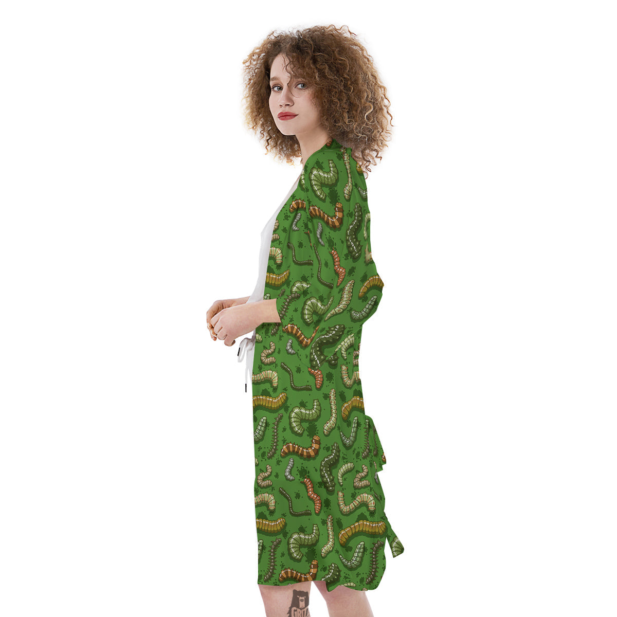 Worm Insect Green Print Pattern Kimono-grizzshop