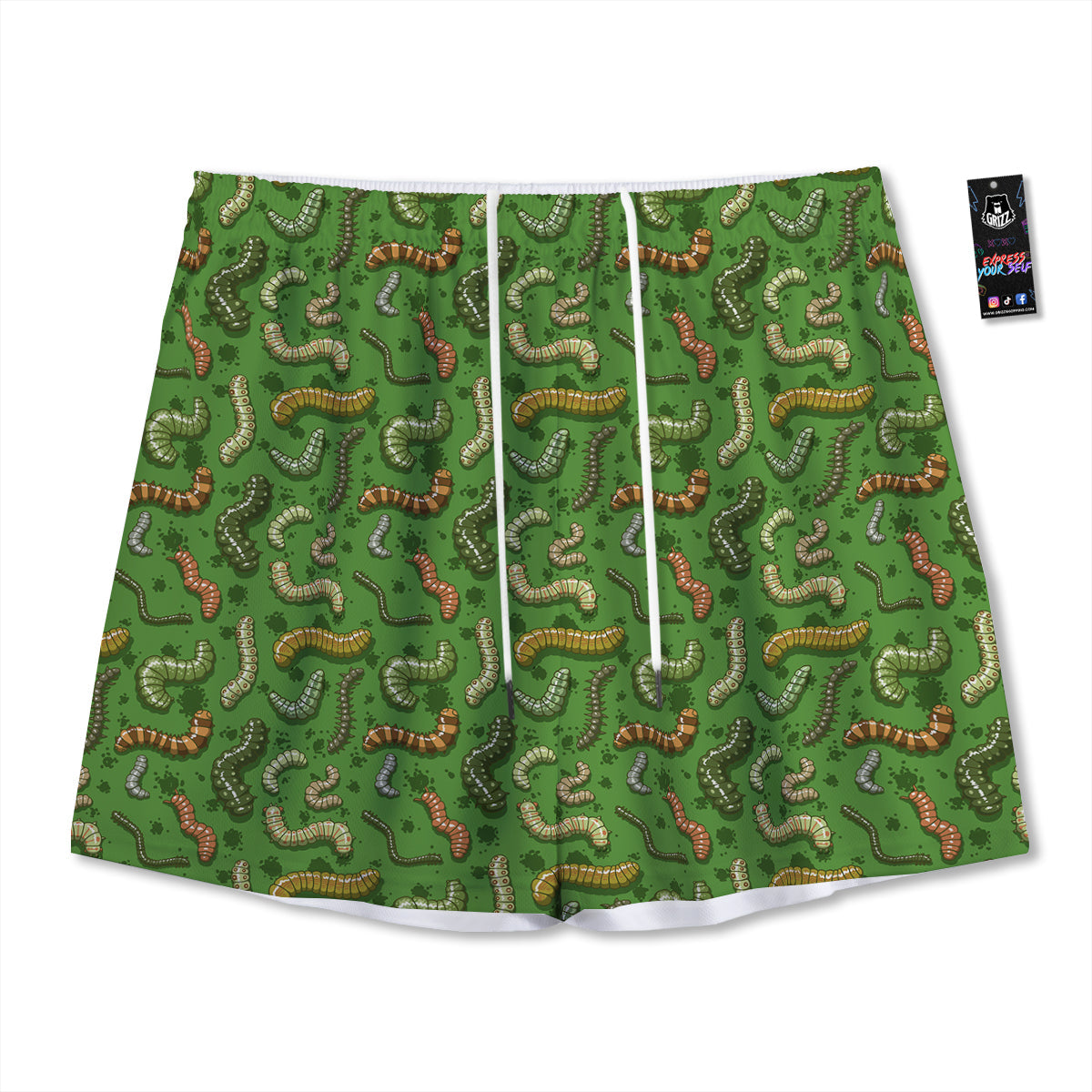 Worm Insect Green Print Pattern Mesh Shorts-grizzshop
