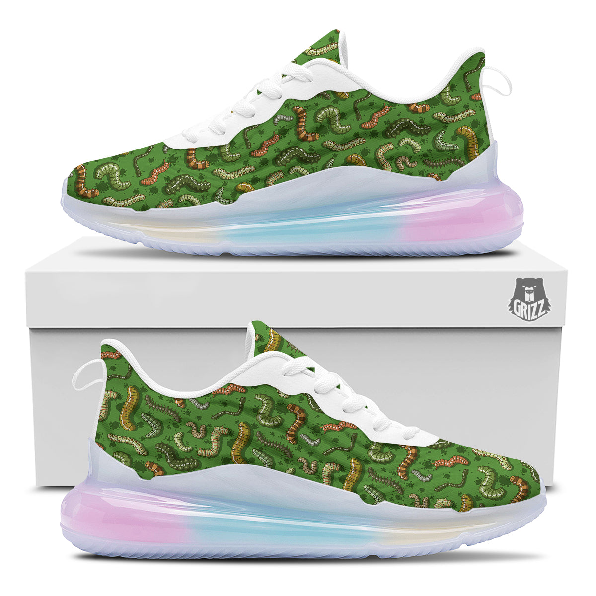 Worm Insect Green Print Pattern Running Sneakers-grizzshop