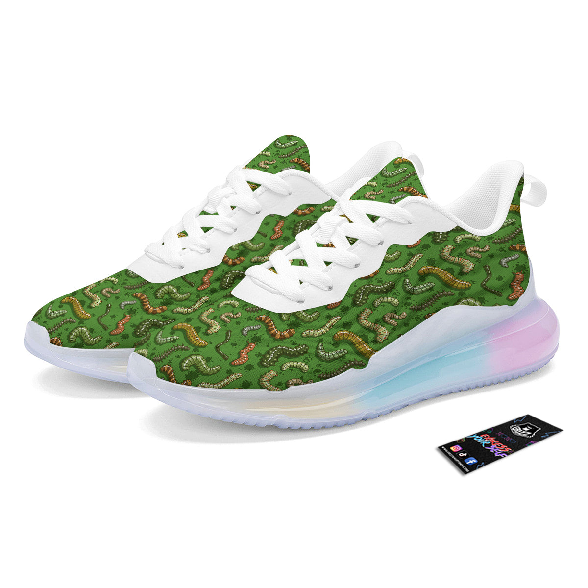 Worm Insect Green Print Pattern Running Sneakers-grizzshop