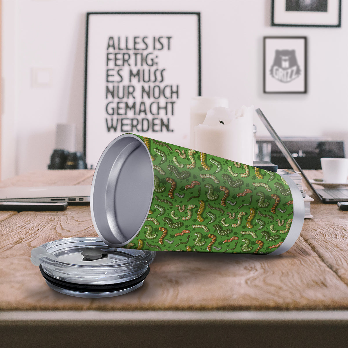 Worm Insect Green Print Pattern Tumbler-grizzshop