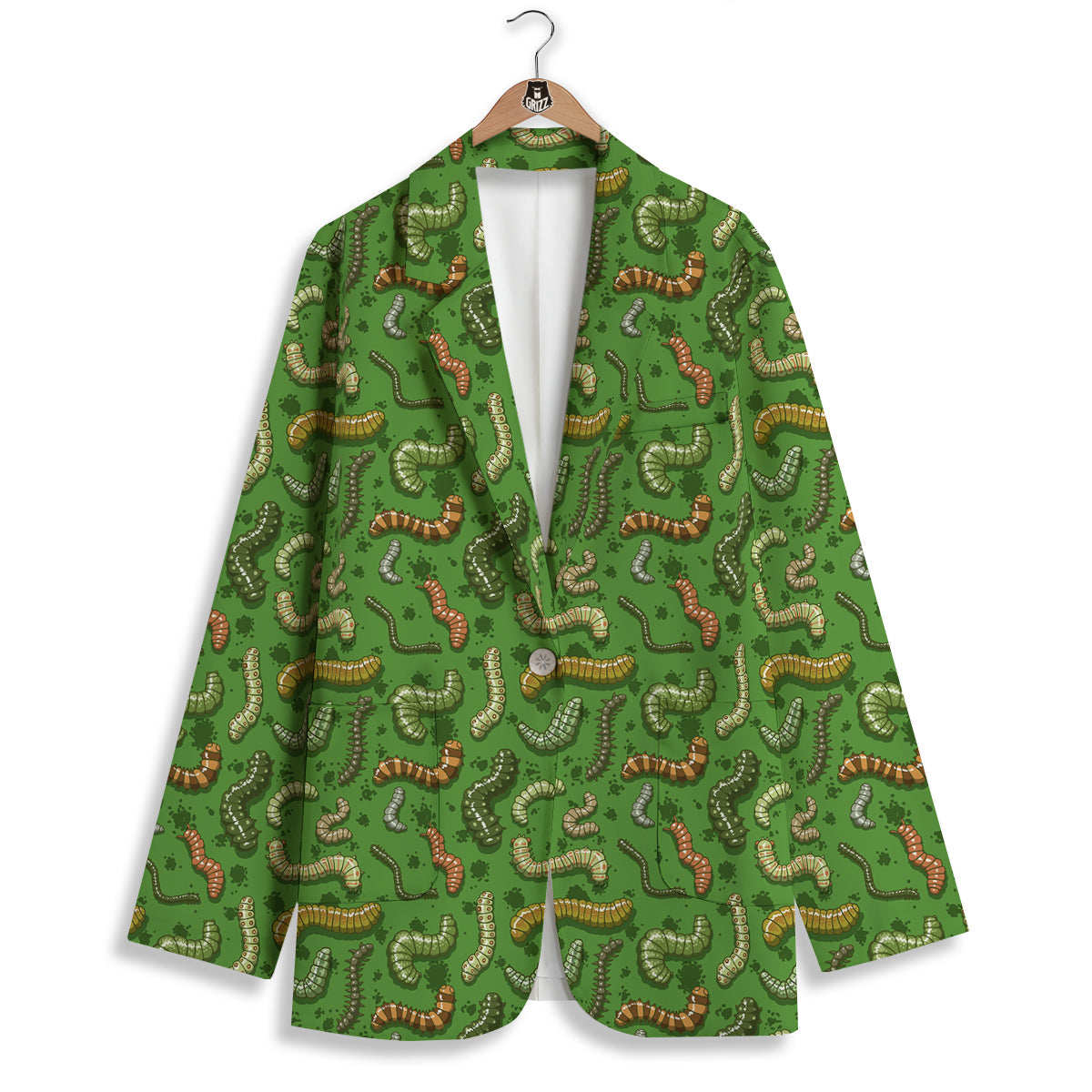 Worm Insect Green Print Pattern Women's Blazer-grizzshop