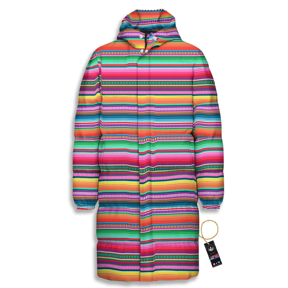 Woven Ethnic Mexican Print Pattern Long Down Jacket-grizzshop