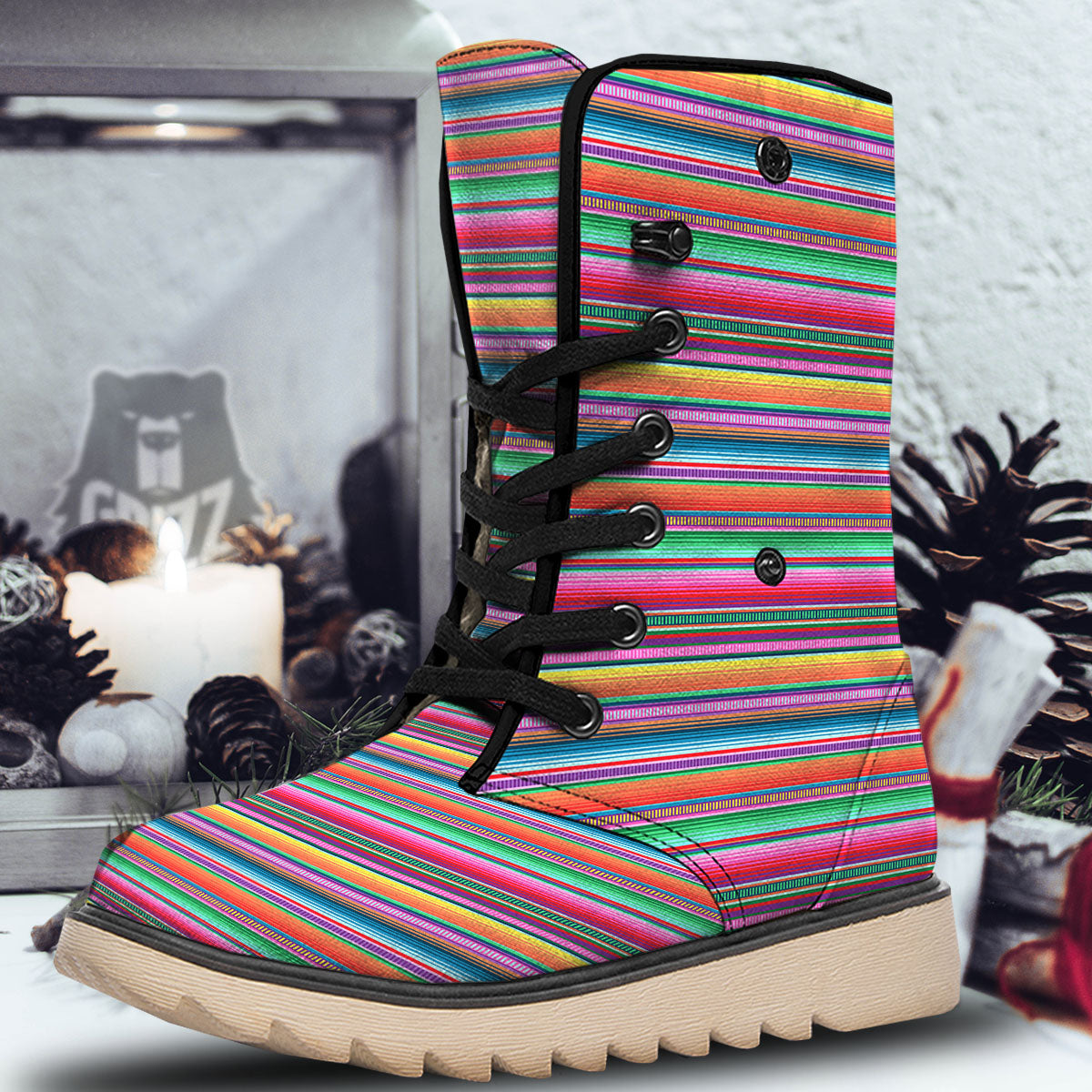 Woven Ethnic Mexican Print Pattern Snow Boots-grizzshop