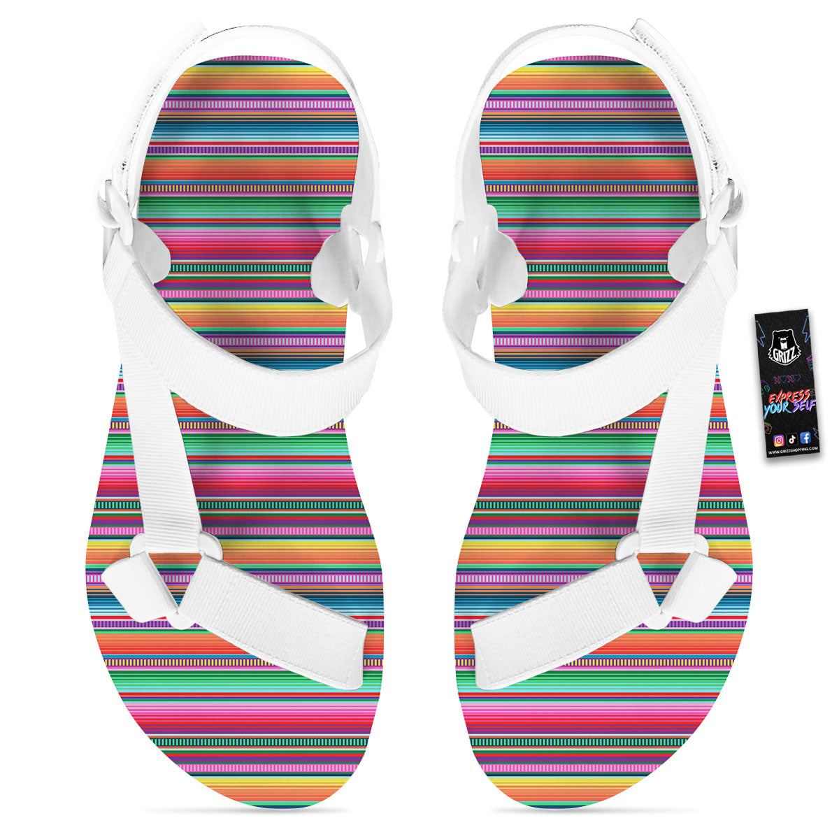 Woven Ethnic Mexican Print Pattern White Open Toe Sandals-grizzshop