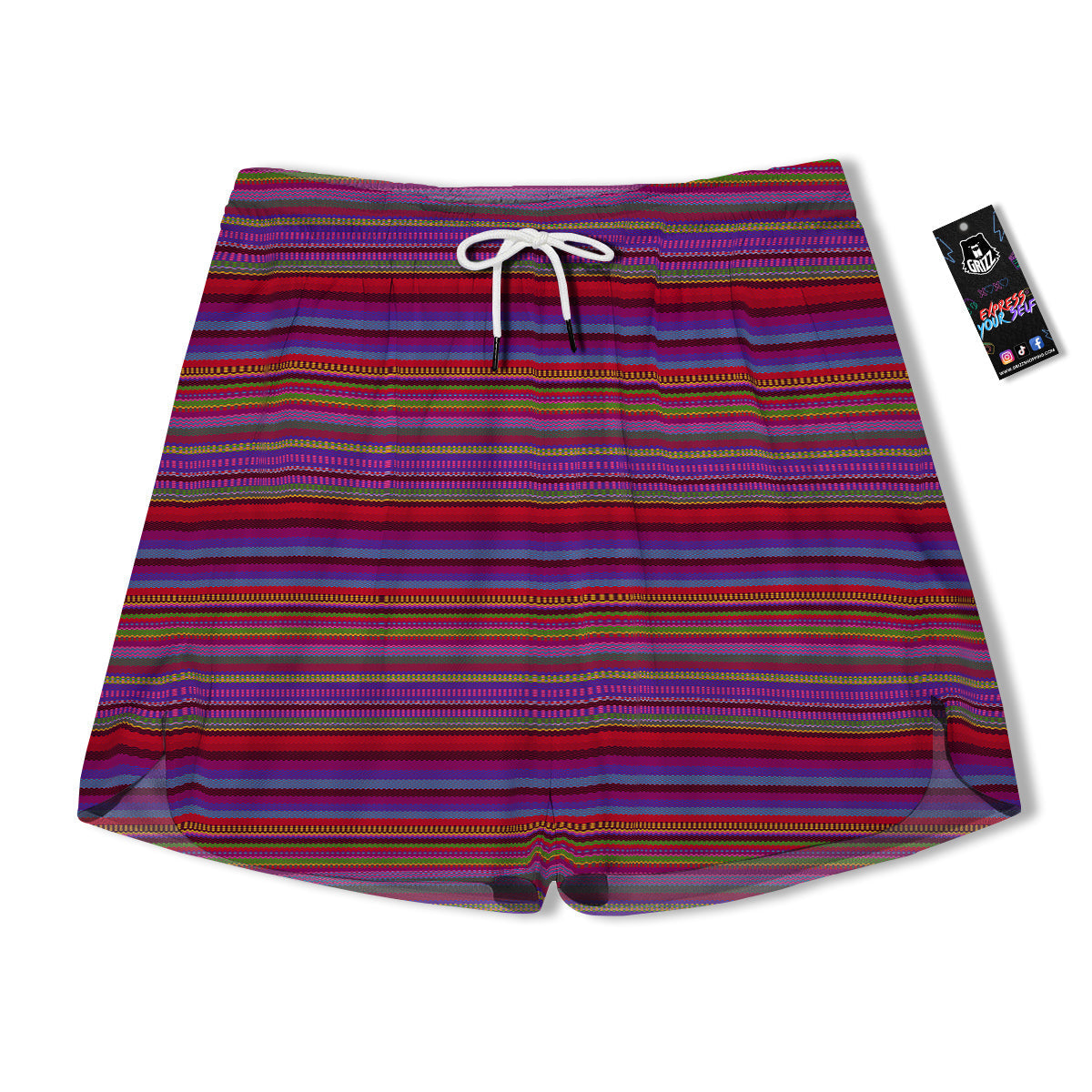 Woven Mexican Colorful Print Pattern Men's Running Shorts-grizzshop