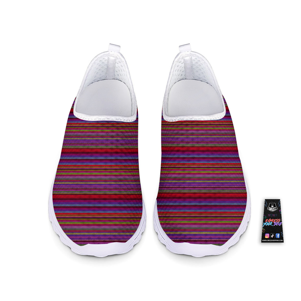 Woven Mexican Colorful Print Pattern Nurse Shoes-grizzshop