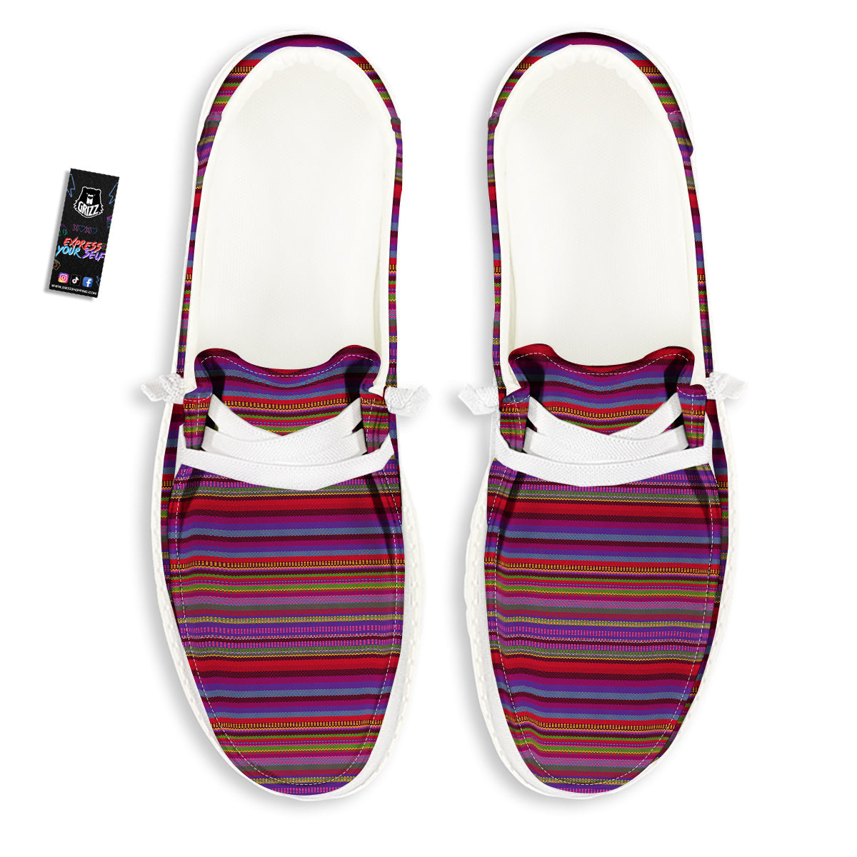 Woven Mexican Colorful Print Pattern White Loafers-grizzshop