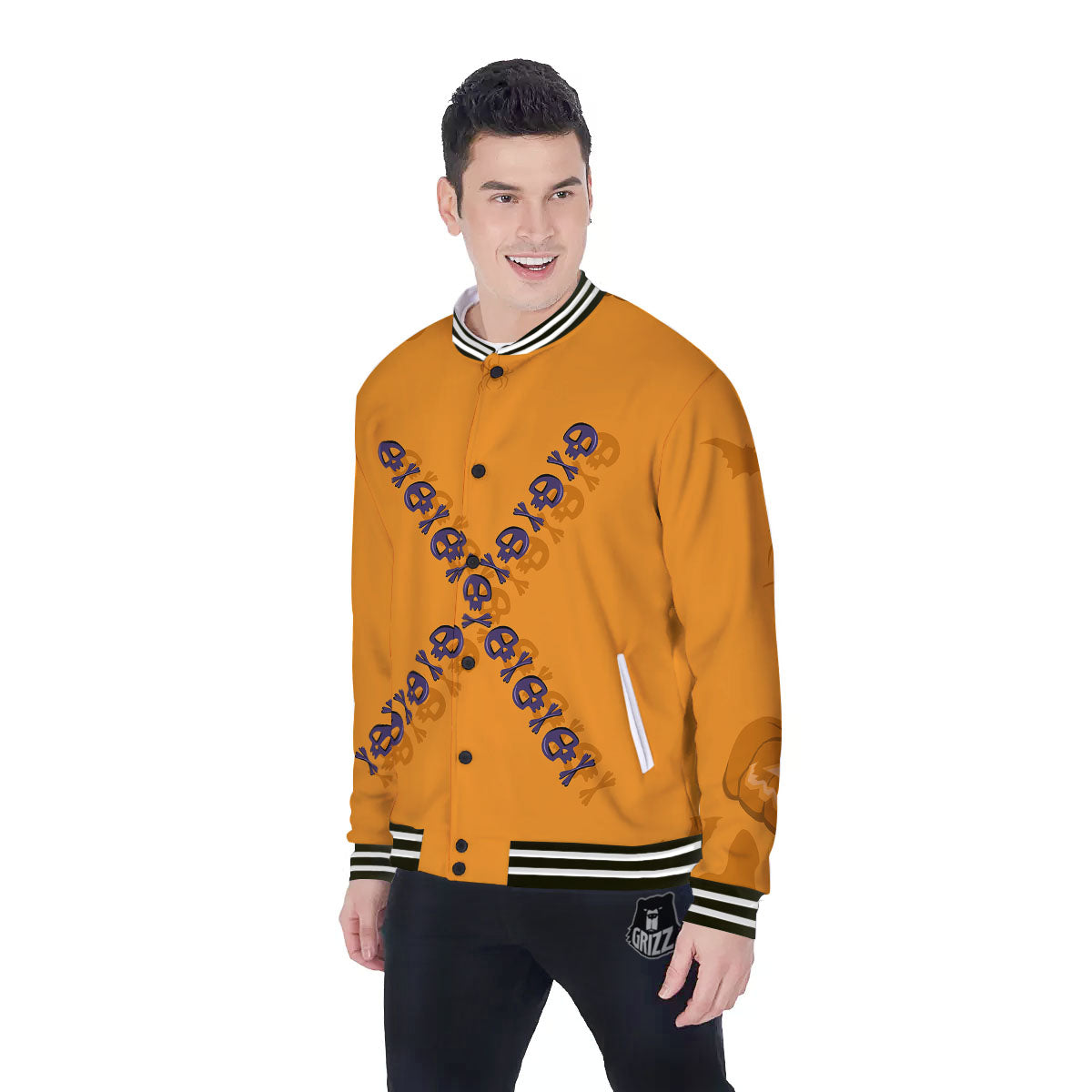 X Halloween Print Baseball Jacket-grizzshop