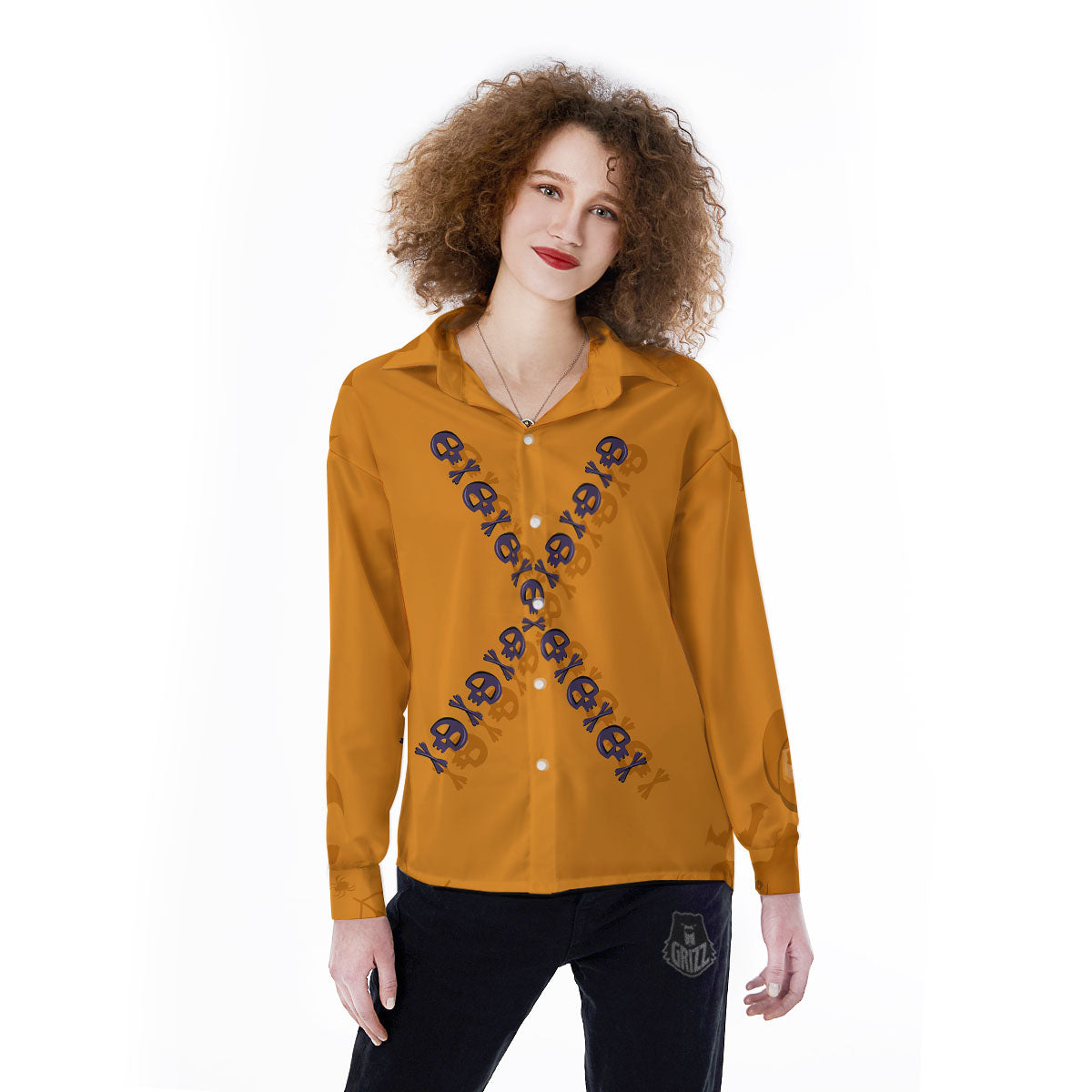 X Halloween Print Women's Long Sleeve Shirts-grizzshop