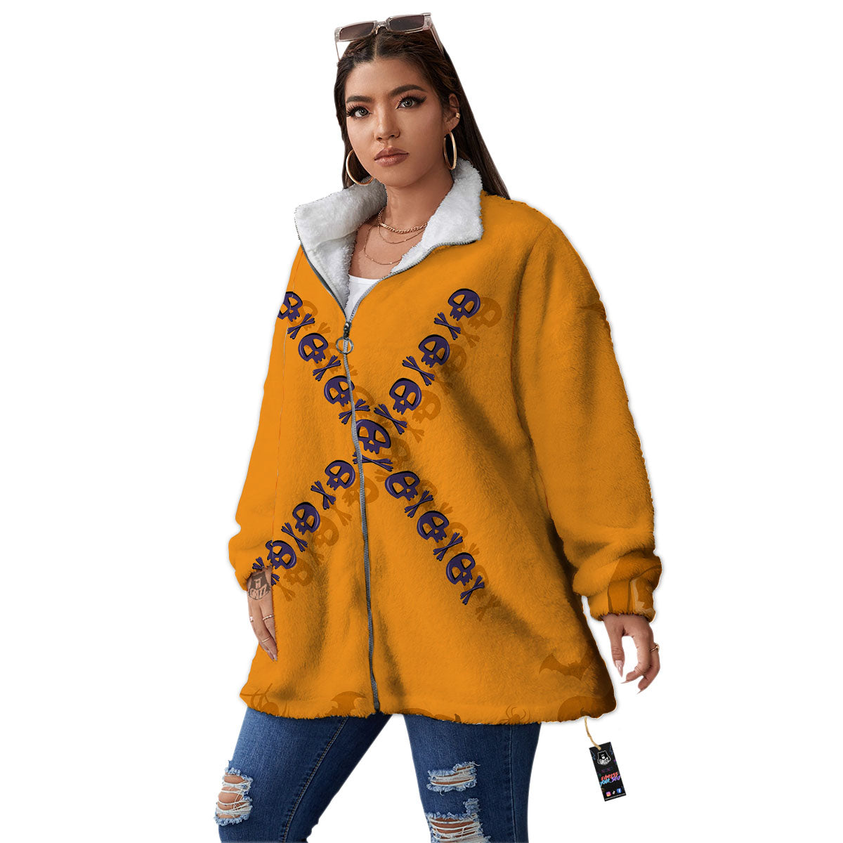X Halloween Print Women's Sherpa Jacket-grizzshop
