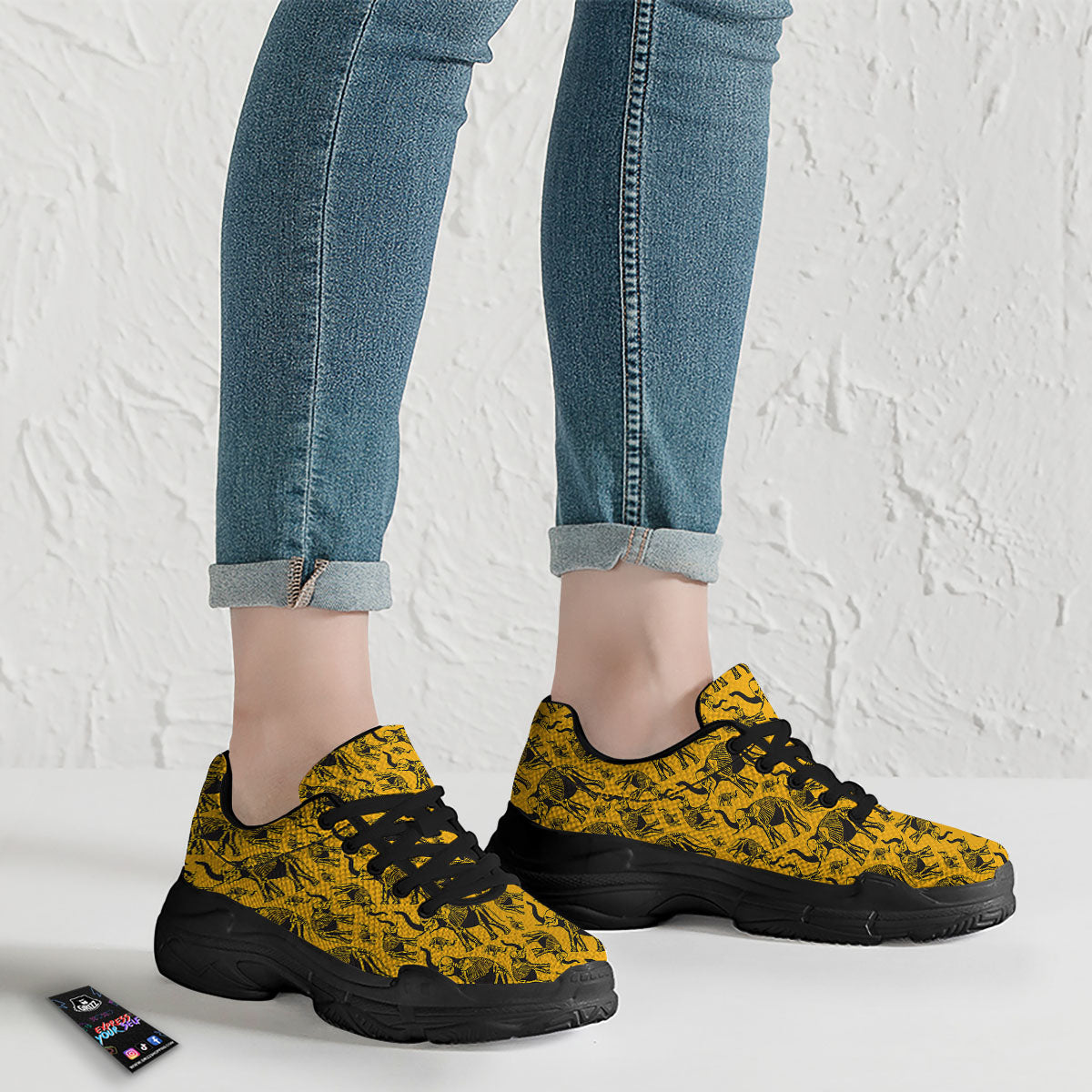 X-Ray Elephant Skeleton Print Pattern Black Chunky Shoes-grizzshop
