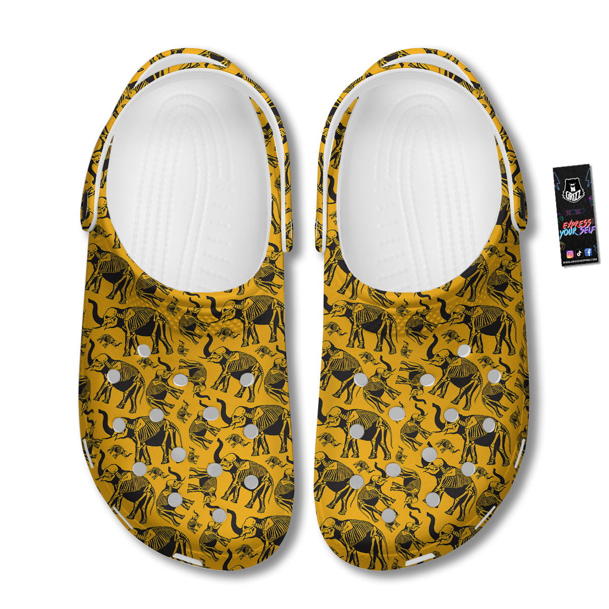 X-Ray Elephant Skeleton Print Pattern Clog-grizzshop