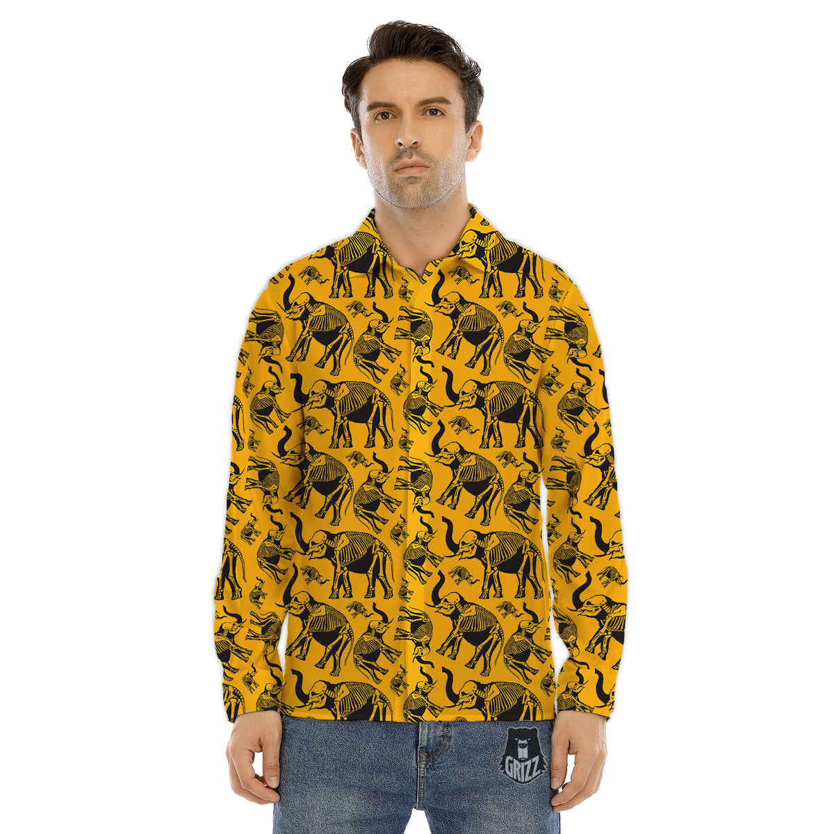 X-Ray Elephant Skeleton Print Pattern Men's Dress Shirts-grizzshop