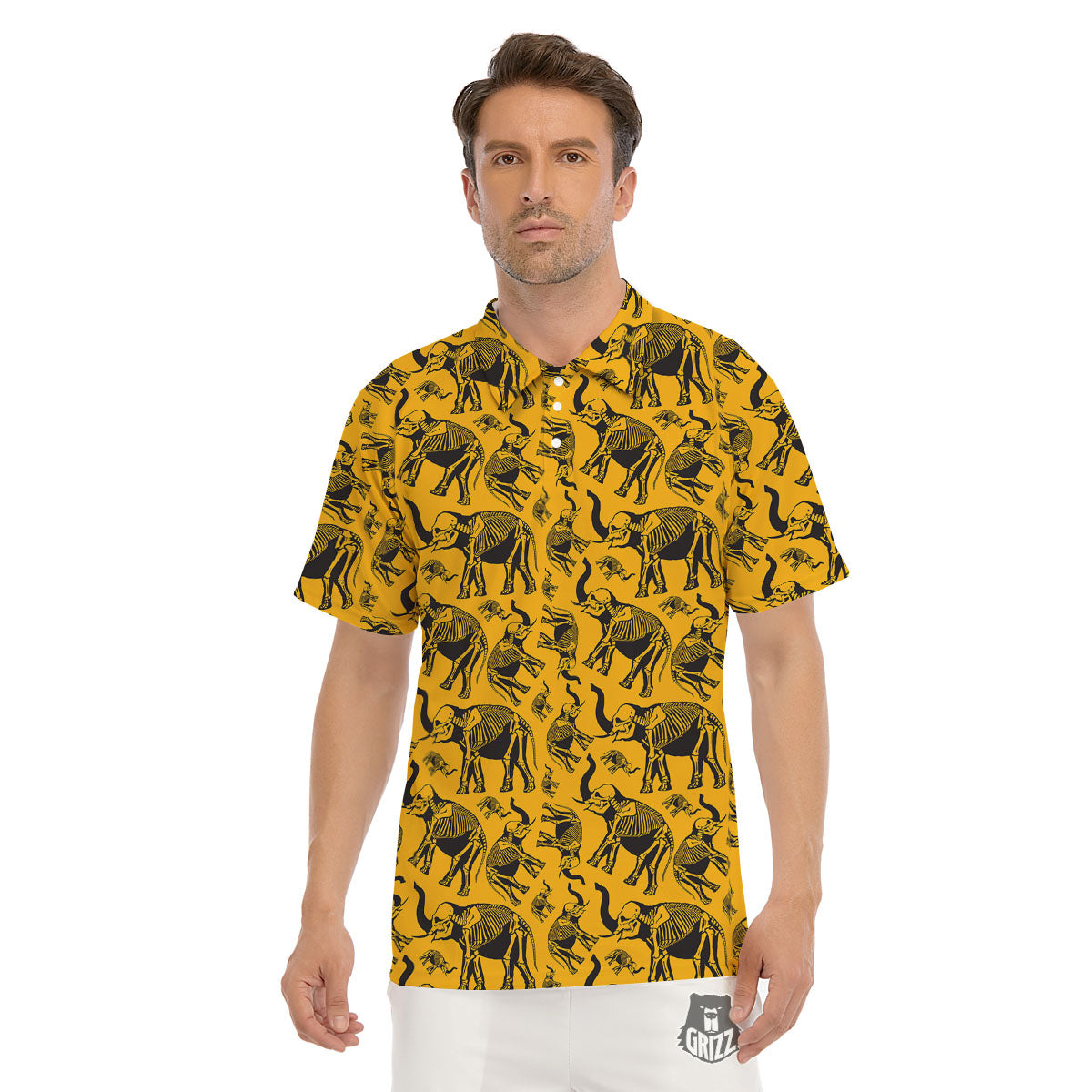 X-Ray Elephant Skeleton Print Pattern Men's Golf Shirts-grizzshop