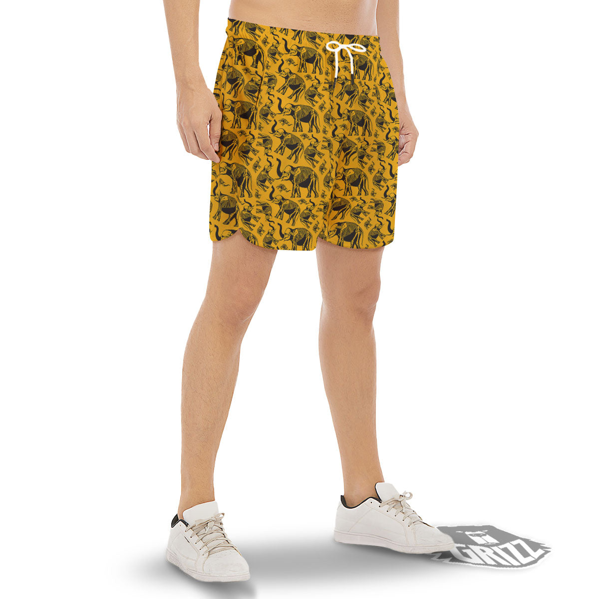 X-Ray Elephant Skeleton Print Pattern Men's Gym Shorts-grizzshop