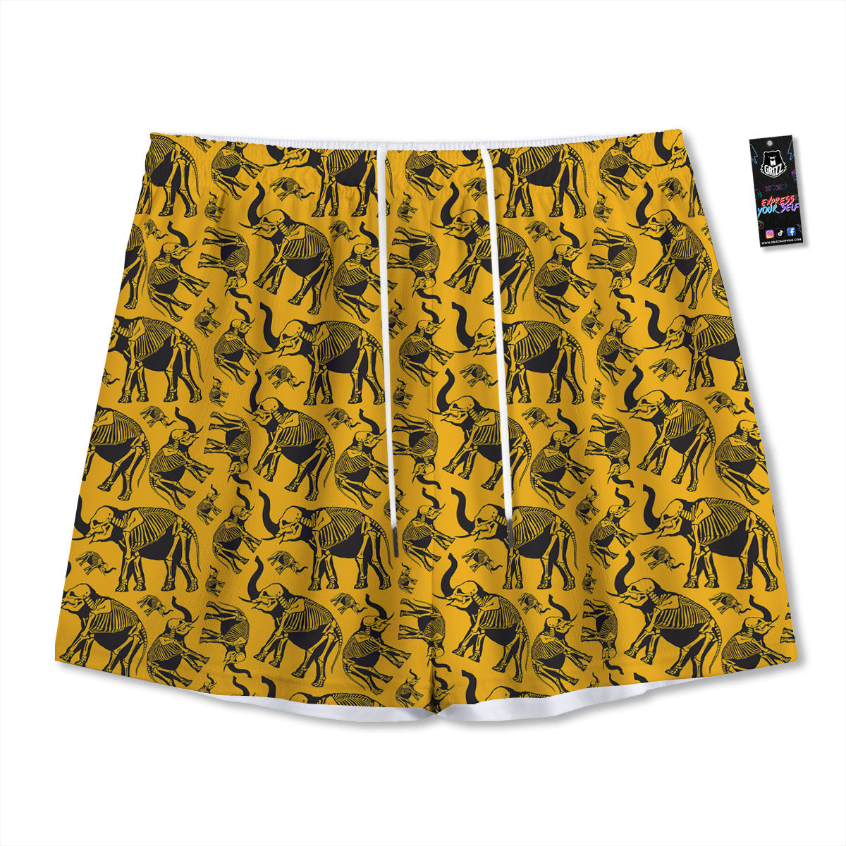 X-Ray Elephant Skeleton Print Pattern Mesh Shorts-grizzshop